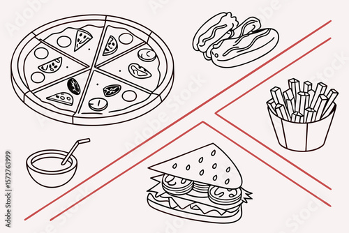 An illustration of unhealthy fast food choices with high calories