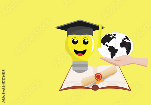 Hand holds a globe symbolizing education and global achievement, Ideal for educational content, graduation announcements, or international studies,