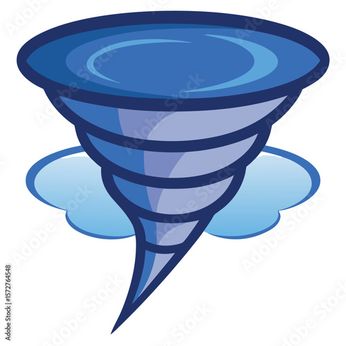A tornado funnel cloud, isolated on a white background, representing natural disaster, weather, power, or storm.