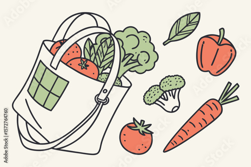 A reusable bag filled with fresh produce from the farmers market
