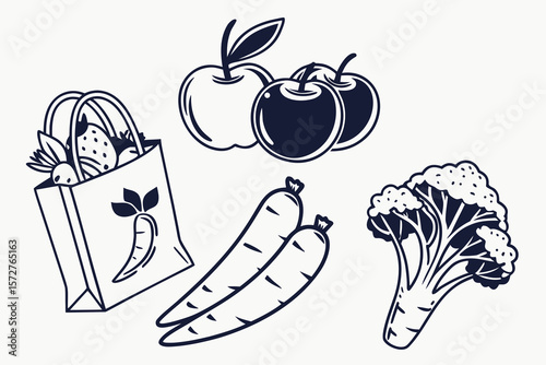 A shopping bag filled with fresh fruits and vegetables is ready to eat