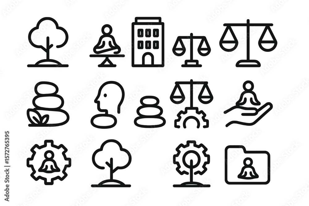 Fototapeta premium Modern black icons for wellness, balance, and productivity