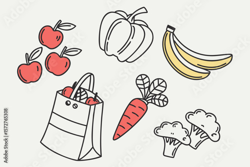 A paper bag filled with fresh fruits and vegetables for a balanced diet