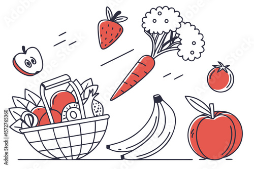 A charming basket filled with fresh fruits and vegetables for a healthy lifestyle