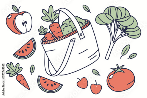 A delightful collection of fresh fruits and vegetables in a reusable bag