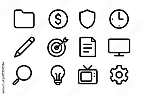 Minimalist dark mode icons for business and technology applications