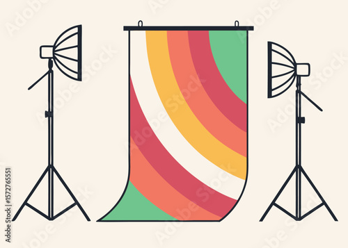 Studio Backdrop with Lights and Colorful Gradient Background