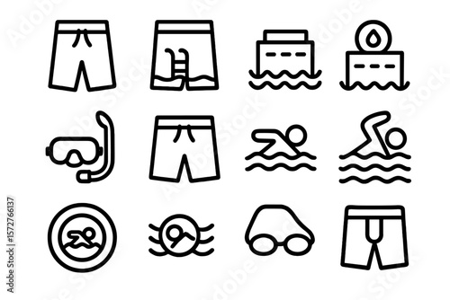 Minimalist swimming and water sports icons in bold black design