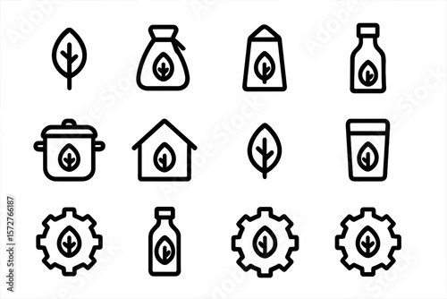 Eco-friendly icons set: sustainable products and nature symbols