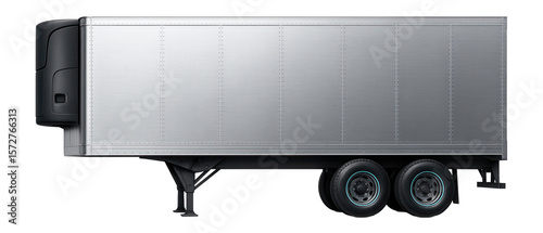 Reefer semitrailer with front-mounted refrigeration unit and visible riveted seams