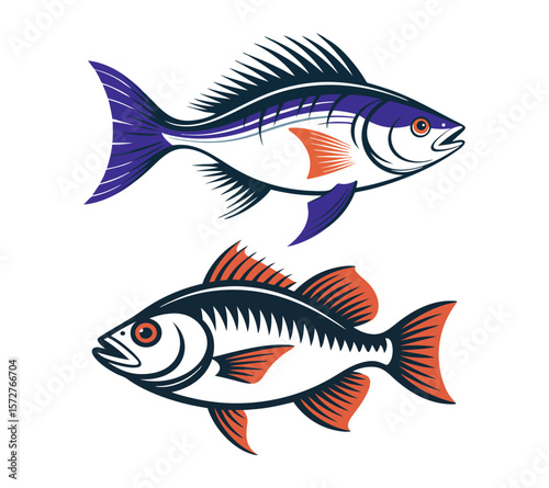 Game Fish Icon Set, Vector Illustrations of Jumping Marlin and Tuna