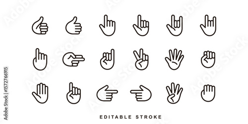 Hand gesture finger set icons