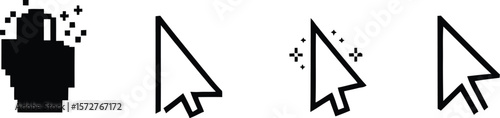  Set of Black Computer Mouse Cursor Icons - Pointer and Click Symbols