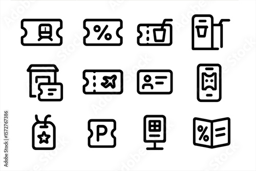 Modern minimalist line icons for tickets and travel