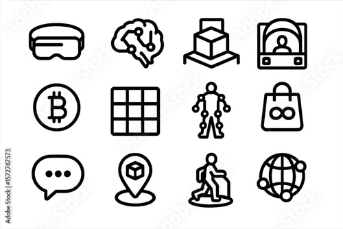 Futuristic technology icons in minimalistic line style
