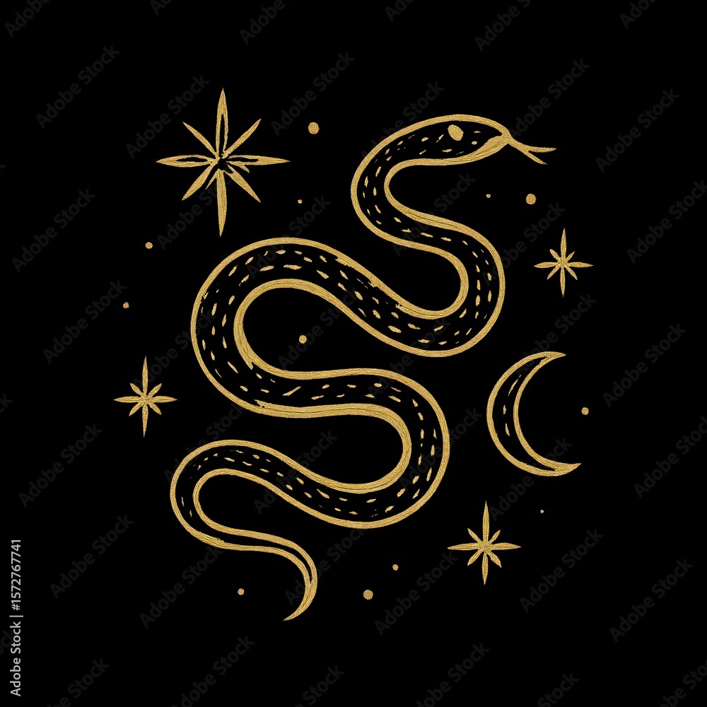 Obraz premium Golden snake celestial illustration