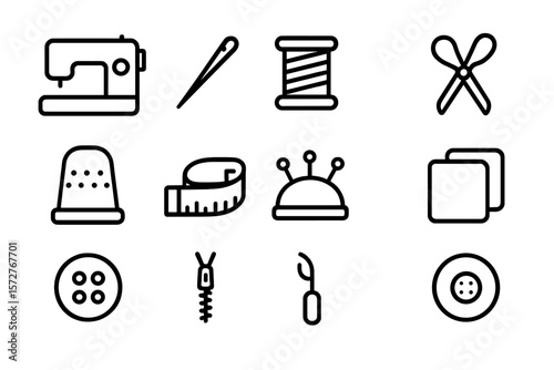 Sewing tools icons on dark background for creative fashion design projects