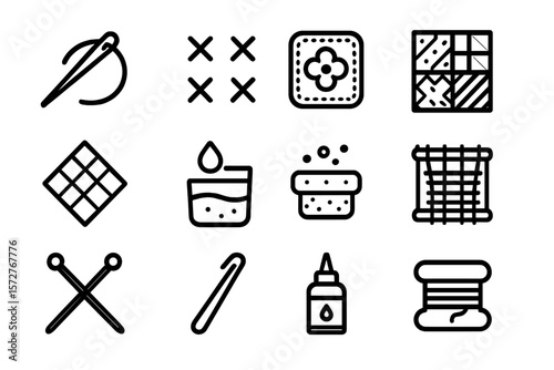 Sewing and crafting icons on dark background