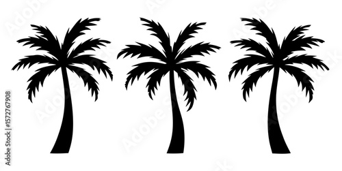Palm tree silhouette vector set. Includes various black tropical palm tree shapes in minimal style. Isolated on white, perfect for summer, travel, and nature-themed designs.