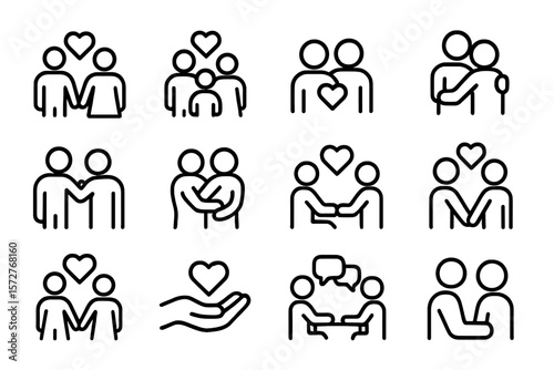 Minimalist linear icons of love and relationships