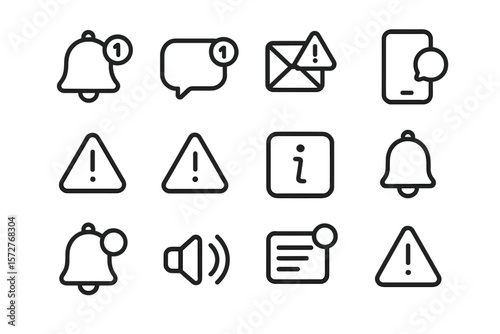 Dark theme notification and alert icons set with gradient background