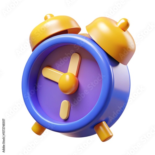 Animated alarm clock with a blue frame and golden bells shows the importance of time management and punctuality.