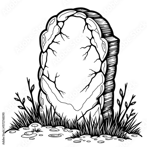 Cute coloring book tombstone with cracks and cobwebs, kids' Halloween design