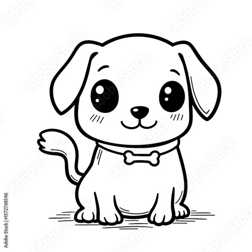 Cute ghost dog with bone collar, kids coloring book page design