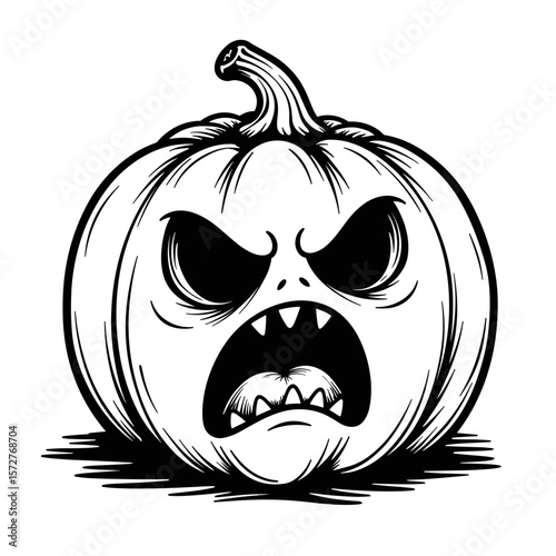 Screaming pumpkin with exaggerated frown, kids Halloween coloring book design