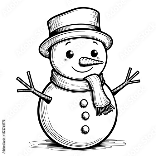 Abstract Snowman Coloring Page with Scarf and Hat, Kids Holiday Activity