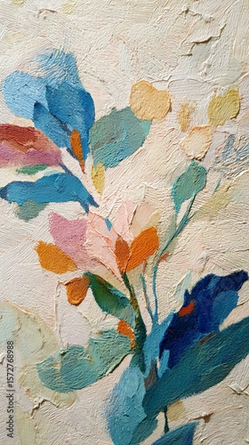 Art dry oil pastel painting canvas painting wall Colorful floral artwork with textured petals.
