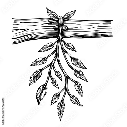 Mistletoe hanging from wooden beam, kids coloring book design
