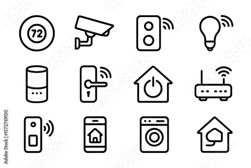 Smart home technology icons on dark background