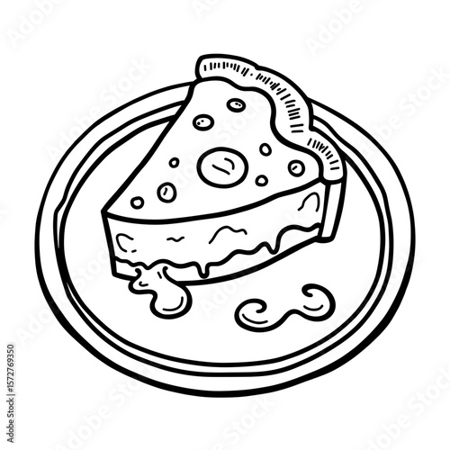 Abstract cookie slice with bite marks and crumbs, kids coloring page illustration