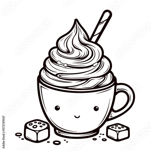 Cute Cocoa Bar with Marshmallows Coloring Page, Kids Activity Book Design