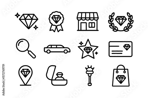 Diamond theme icons: outline style for luxury and business