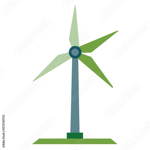 A wind turbine with rotating blades, isolated on a clean white background, representing renewable energy or sustainability.