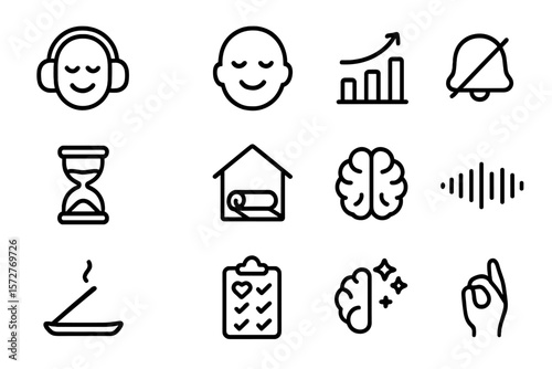 Minimalist icons for relaxation and productivity themes