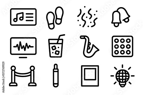 Line art music and entertainment icons collection