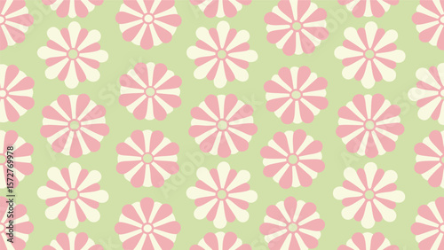 Repeating floral pattern with pink and cream petals on a light green background design element art