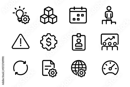 Minimalist business icon set for tech and finance with editable design elements
