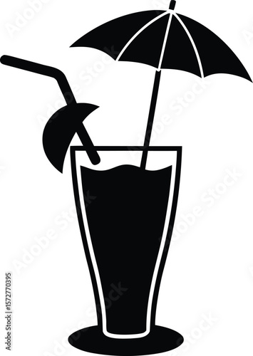 blended drink with umbrella vector black silhouette