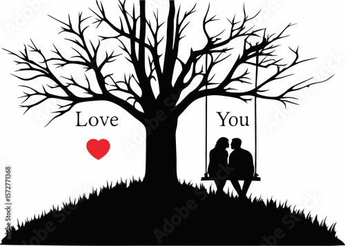 Couple Silhouette Sitting Together Under Tree in a Peaceful Romantic Moment