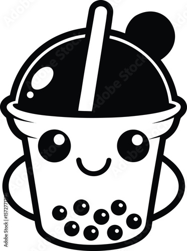 chibi bubble tea vector black silhouette illustration