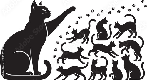 Collection of cute cat silhouettes in various poses and styles