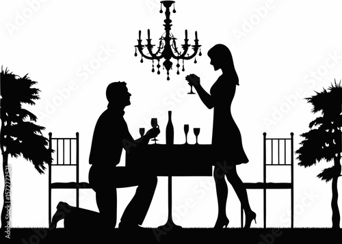 Candlelight Dinner Proposal Silhouette Scene - Romantic Couple Sticker Art