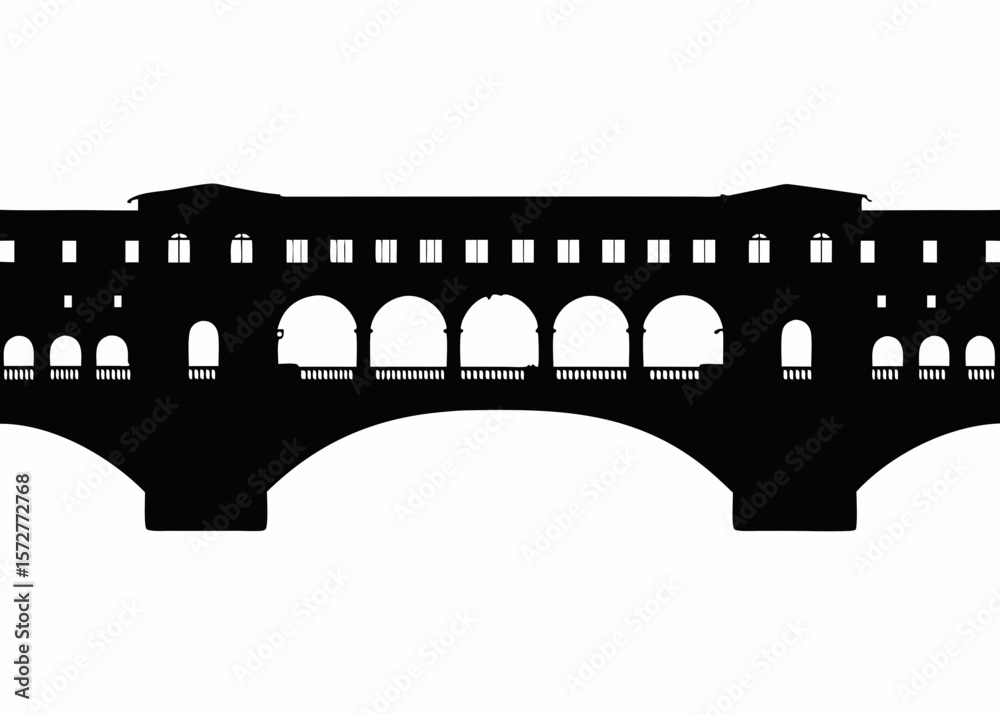 Silhouette of Ponte Vecchio bridge - famous Italian landmark perfect for travel, Florence architecture, and European historic scenes in sticker design.