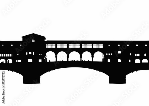 Ponte Vecchio Bridge Silhouette Italy – Famous Landmark Clipart for Travel Stickers