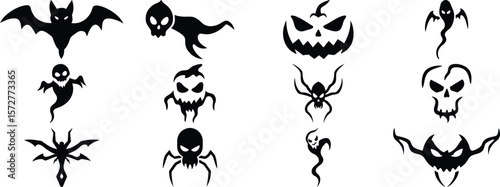 Halloween Tattoo Flash Set – Spooky Vector Designs with Skulls, Pumpkins, and Ghosts