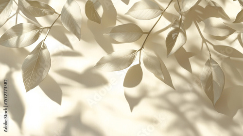 Wallpaper Mural Clean cream colored background with leaf shadows, creates an elegant and natural atmosphere for product presentation, as a mockup template. Torontodigital.ca